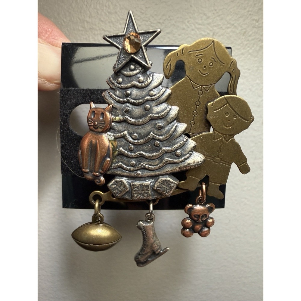 Vintage Mixed Metals Christmas Brooch Pin Christmas Tree Dangle Accessories